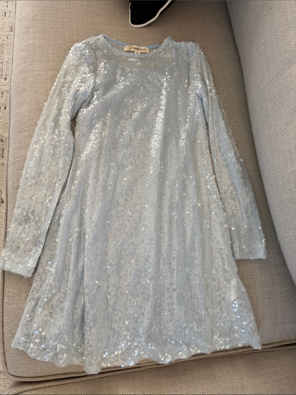 Rewind Light Blue Sequin Long-Sleeve Girls Dress